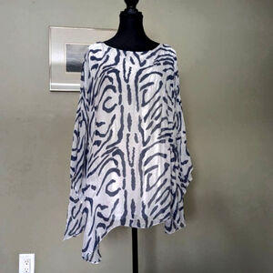 ELENA BALDI Italy Silk Tunic Top Blouse Sheer Zebra Print Lined Boho Poncho 2X